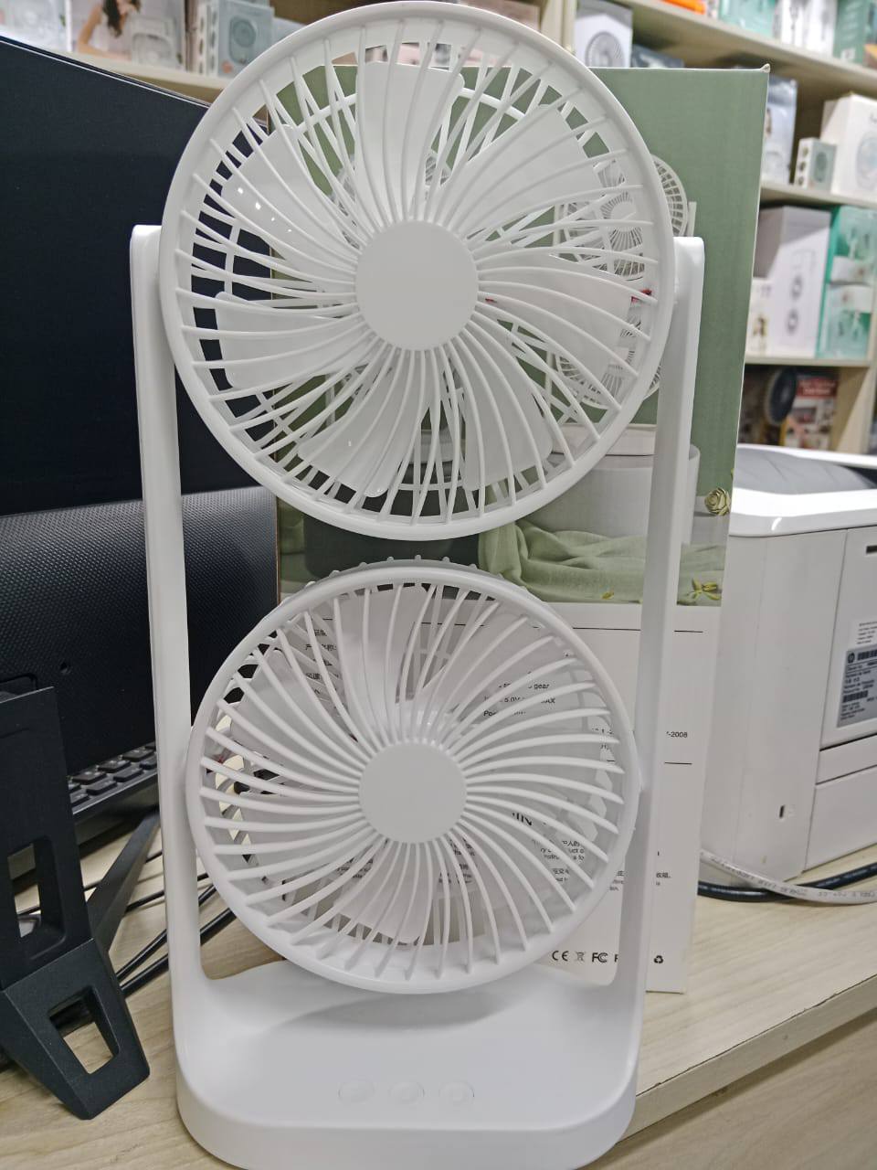 Double Head Tower Fan High Wind Air Circulation Desktop Fan Portable Double-Layer Cooling Fan